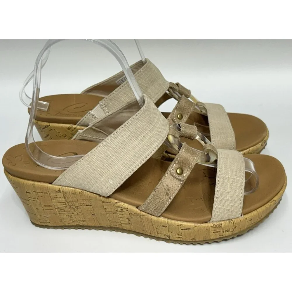 SKECHERS Cali Beverlee Sail Away Wedge Sandals Size 8 Beige Luxe Foam Slip On